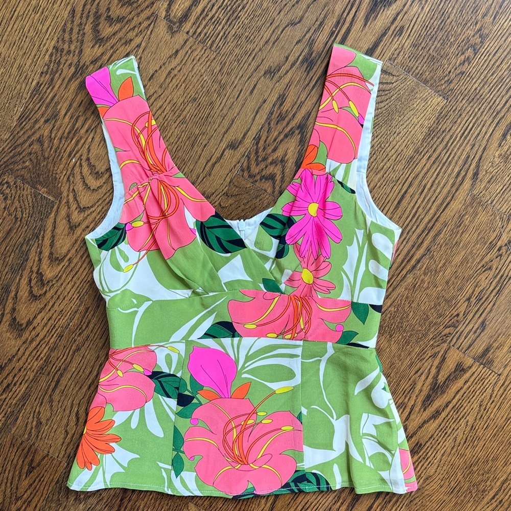 Nanette Lepore Vintage Floral V-Neck Silk Peplum SleevelessTop